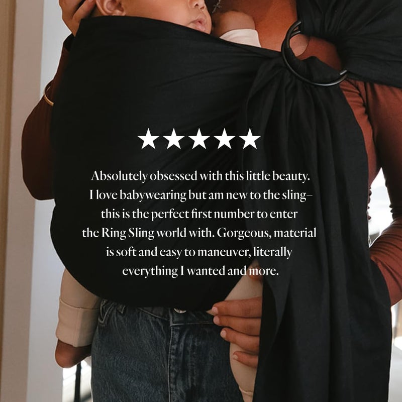 WildBird - Ring Sling Baby Carrier - 0-36 Months (up to 35 lbs) - Standard (74") Raven & Black Ring - Front, Hip or Back Carry - Adjustable Fit - Natural Linen - Baby Essentials - New Mom Gifts - Image 4